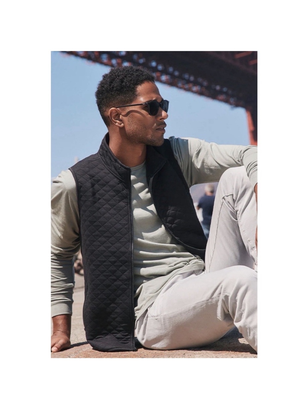 Marine Layer Vest Mens Size M  Black Corbet Full Zip Neck Diamond Quilted